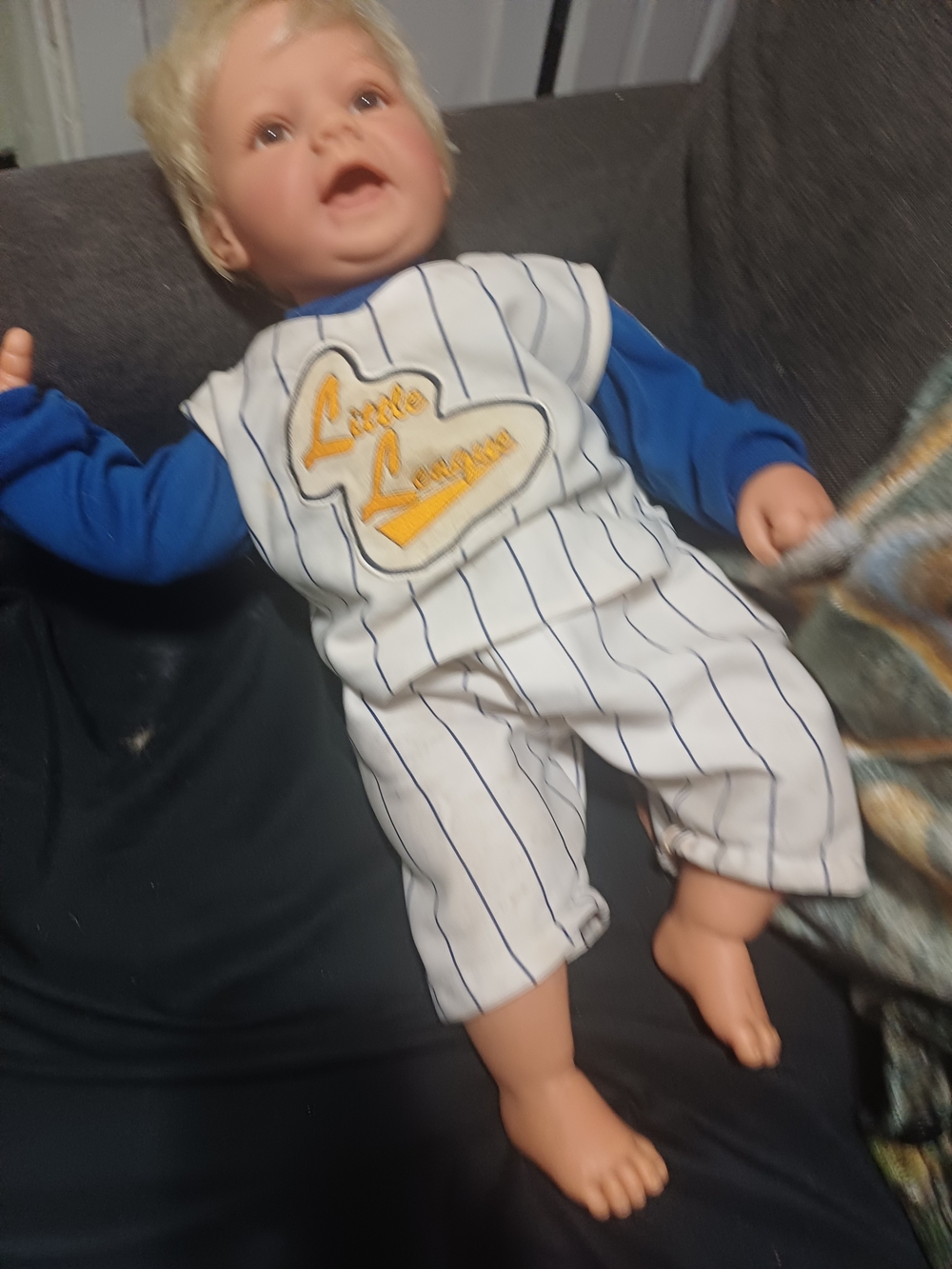 Lee Middleton Baby Doll in Blue & White Pinstripe Outfit